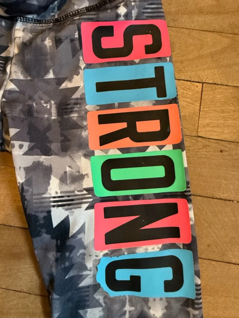 Justice Gray Aztec 'STRONG' Graphic Leggings with Neon Accent